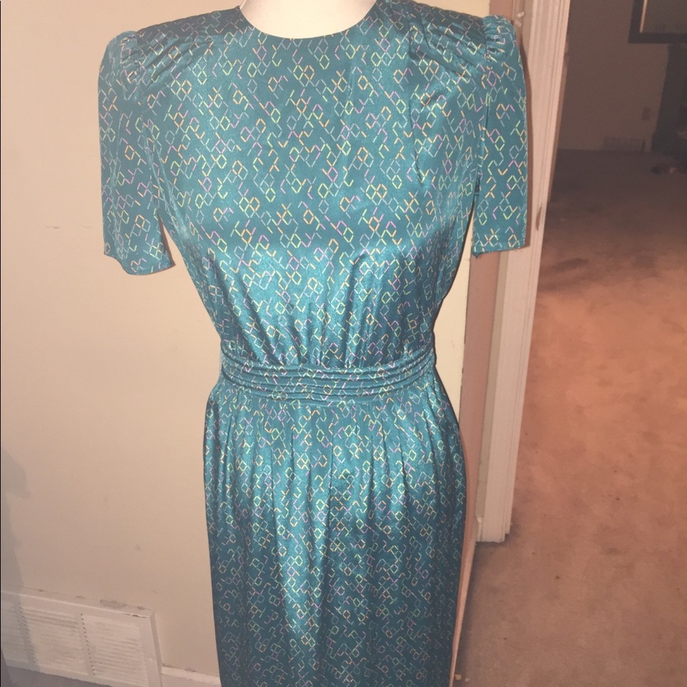 Vintage Turquoise Belted  Dress